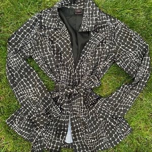 Wrapper Black And White Retro Print Mini Trench Coat Sz L